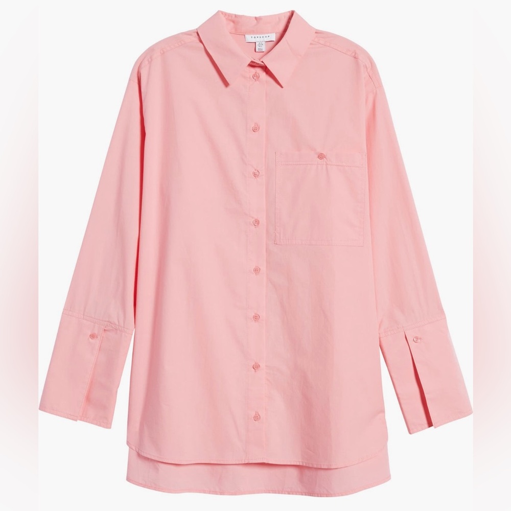 Topshop Women's Pink Cotton Poplin Button-Up Shirt - Size 6